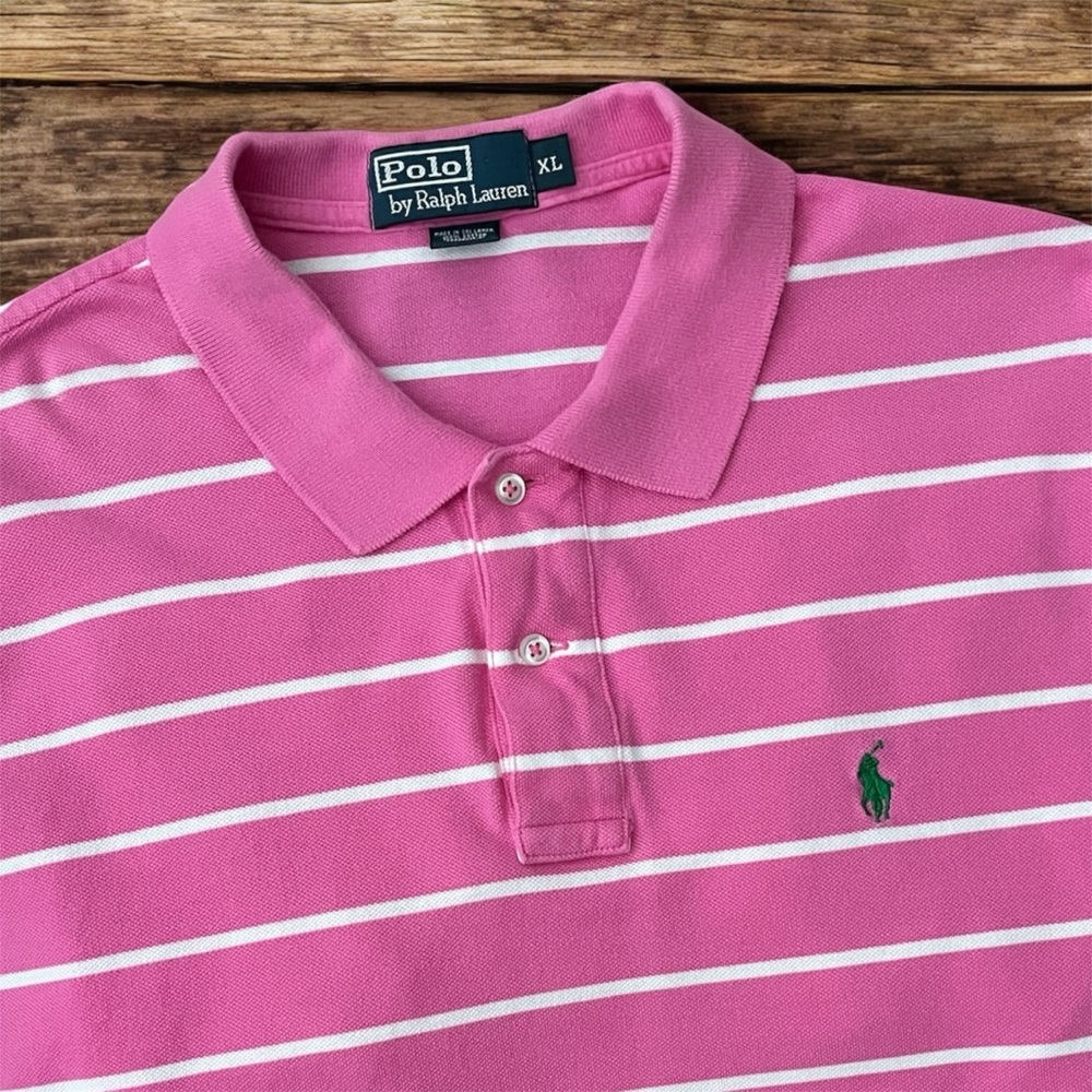Polo Ralph Lauren Men's Cotton Polo Shirt Pink and White Stripes Size XL